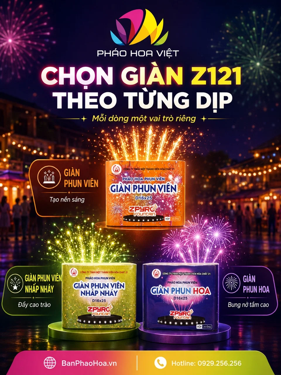 chọn giàn phun viên giàn nhấp nháy hoặc giàn phun hoa Z121 theo từng dịp