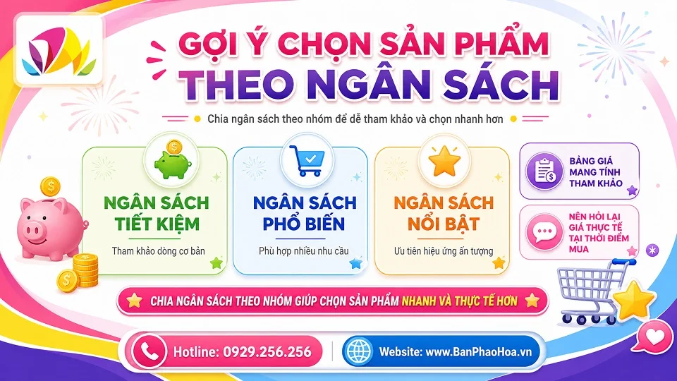 Một số dòng pháo hoa được chọn theo ngân sách sử dụng