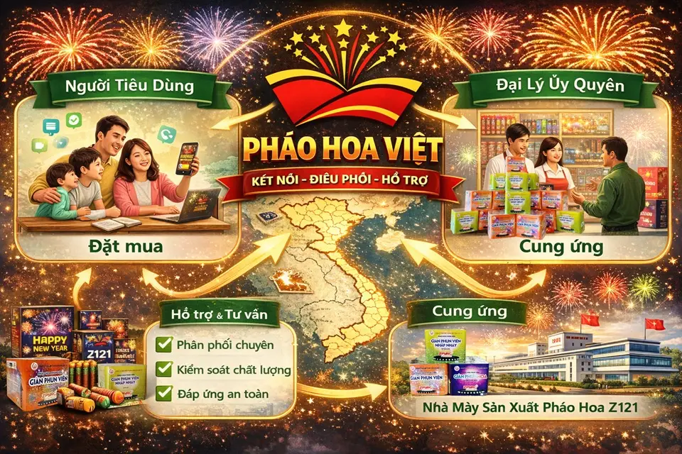 Pháo Hoa Việt đóng vai trò kết nối giữa người mua và hệ thống đại lý theo khu vực
