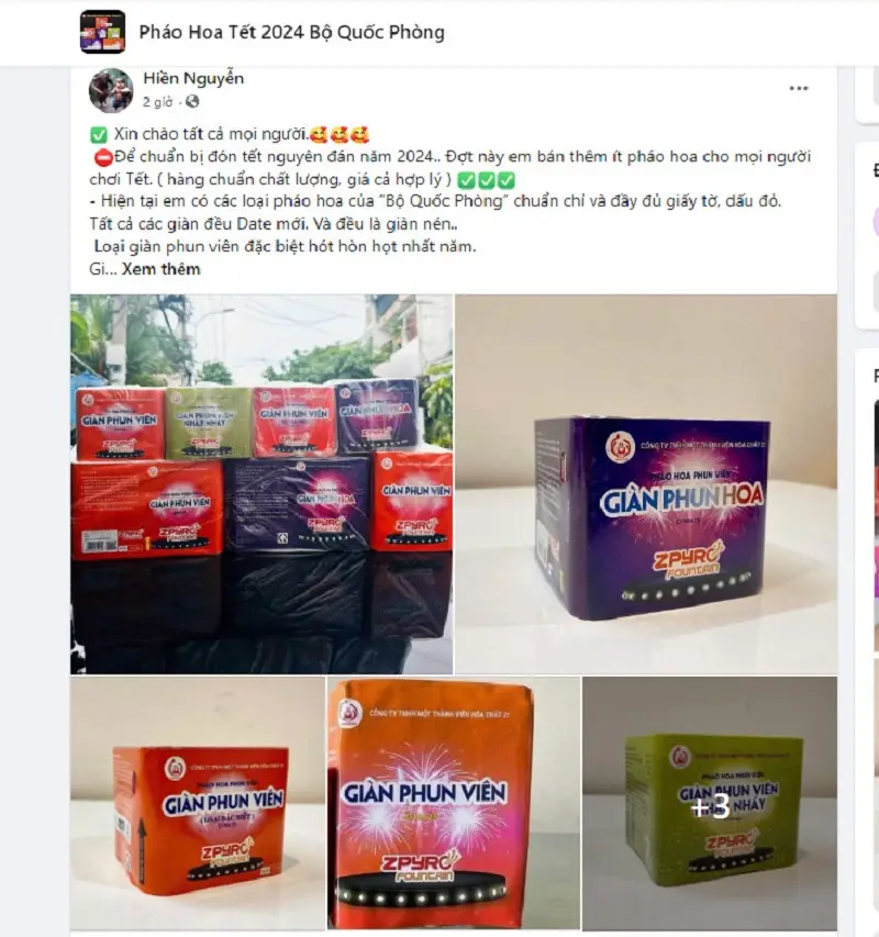 Các loại pháo hoa Bộ Quốc phòng 2024 online được bán với nhiều mức giá khác nhau Các loại pháo hoa Bộ Quốc phòng 2024 online được bán với nhiều mức giá khác nhau