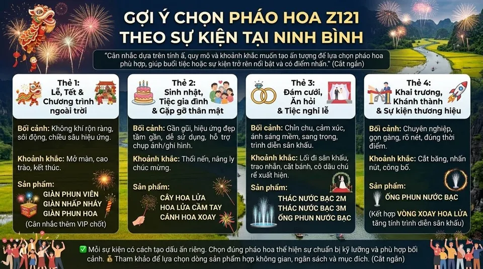 Gợi ý chọn loại pháo hoa phù hợp tại Ninh Bình