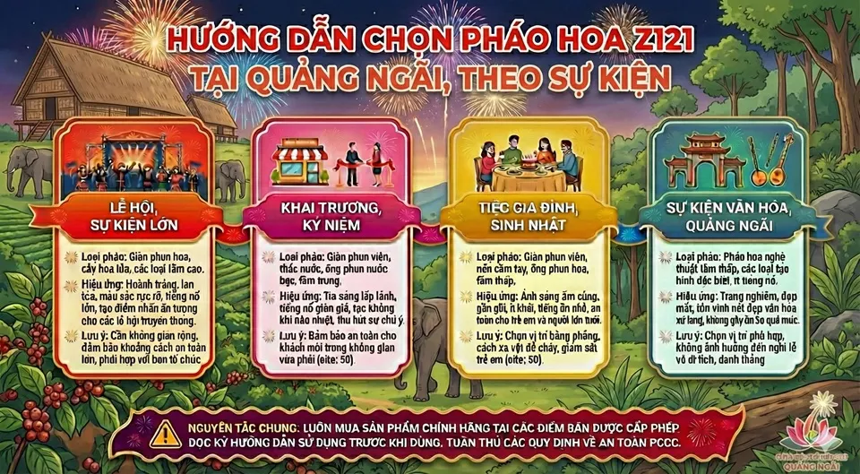 Hướng dẫn chọn pháo hoa Z121 tại Quảng Ngãi Hướng dẫn lựa chọn pháo hoa theo sự kiện tại Quảng Ngãi