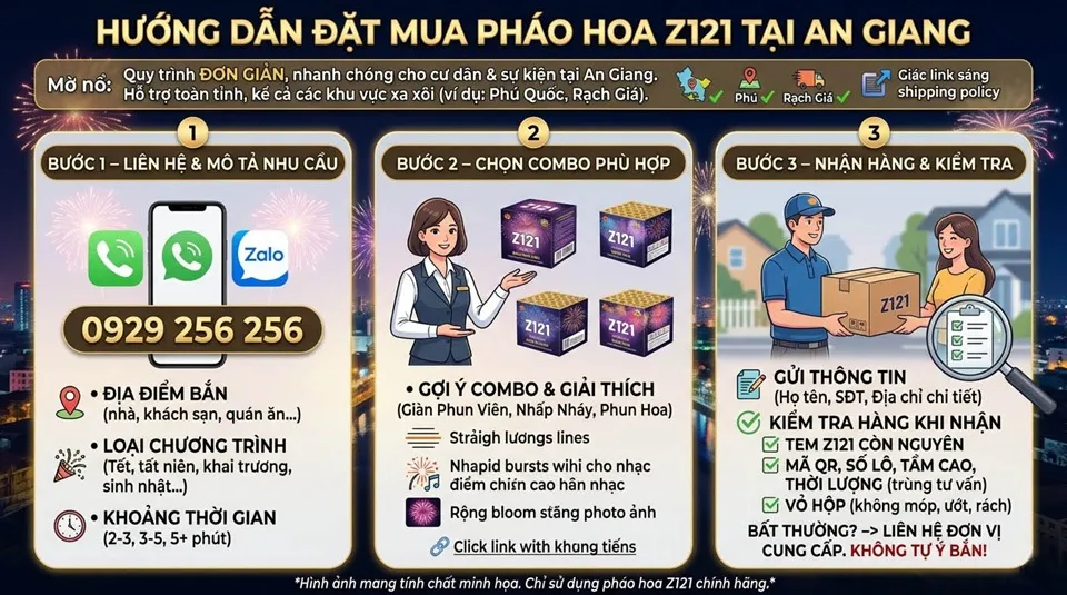 Hướng dẫn đặt mua pháo hoa Z121 tại An Giang
