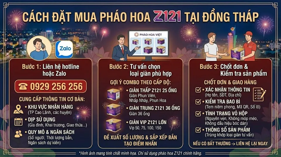 Hướng dẫn đặt mua pháo hoa Z121 tại Đồng Tháp