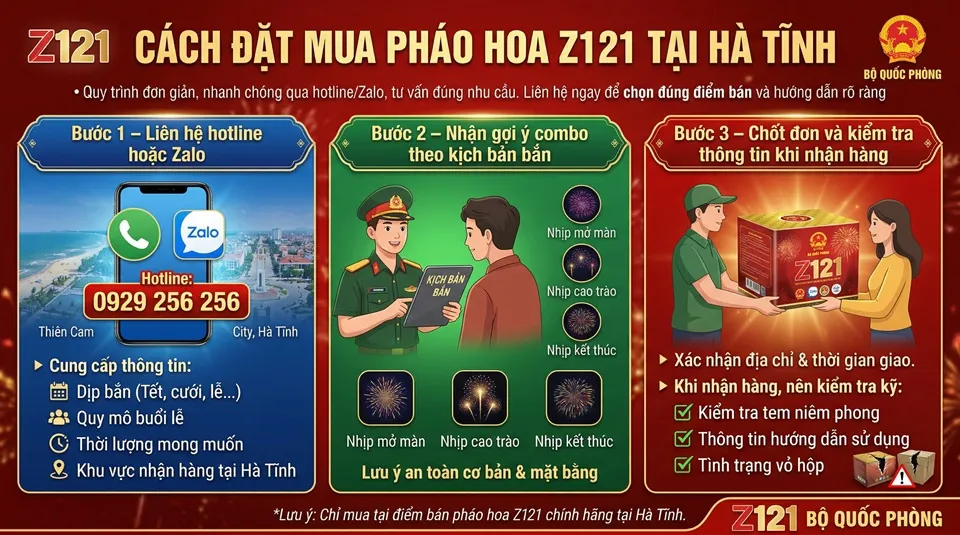Hướng dẫn đặt mua pháo hoa Z121 tại Hà Tĩnh