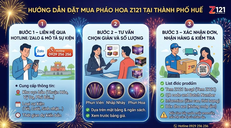 Hướng dẫn đặt mua pháo hoa Z121 tại Thành phố Huế