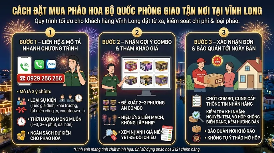 Hướng dẫn đặt mua pháo hoa Z121 tại Vĩnh Long