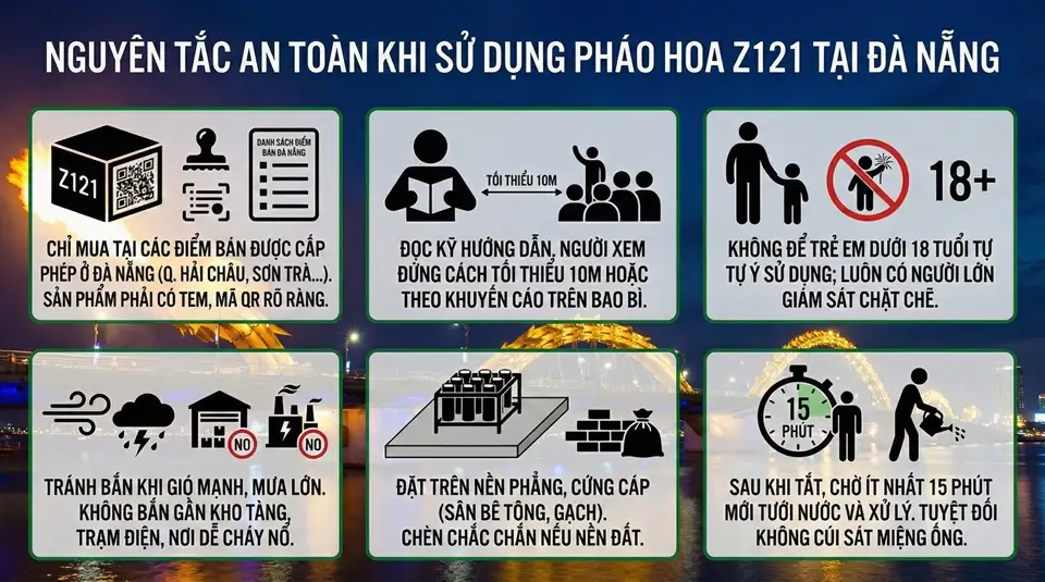 Lưu ý an toàn cơ bản khi sử dụng pháo hoa Z121 tại Đà Nẵng Một số lưu ý an toàn khi bắn pháo hoa Z121 tại Đà Nẵng