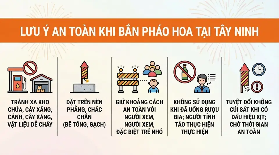 Các nguyên tắc an toàn khi sử dụng pháo hoa tại Tây Ninh Lưu ý an toàn khi bắn pháo hoa Z121 tại Tây Ninh